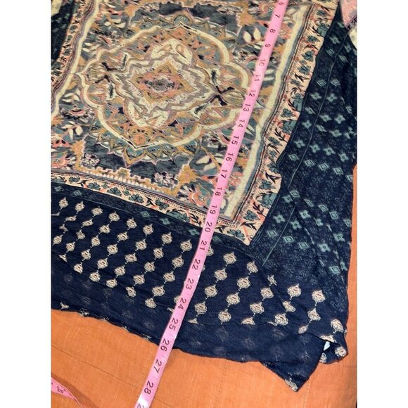 Lucky Brand Womens Boho Floral Printed Short Sleeve Top 3X Navy Multicolor Cotto - Picture 6 of 8